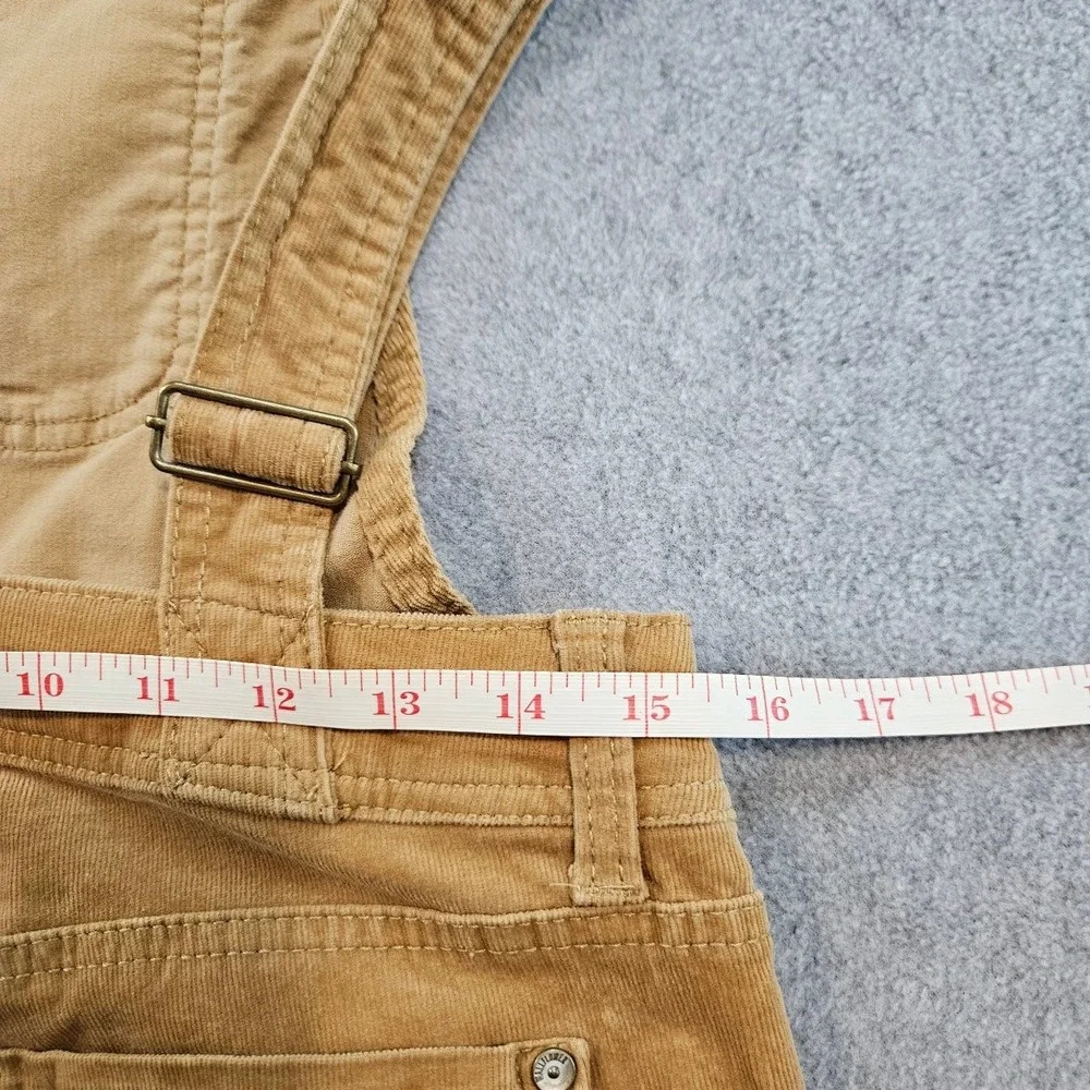 WallFlower Womens Corduroy Overalls Camel Tan Slim Leg Bib Dungarees L